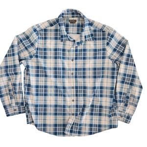 Eddie Bauer Blue Plaid Pack-It Seer Sucker Long Sleeve‎ Button Up Shirt